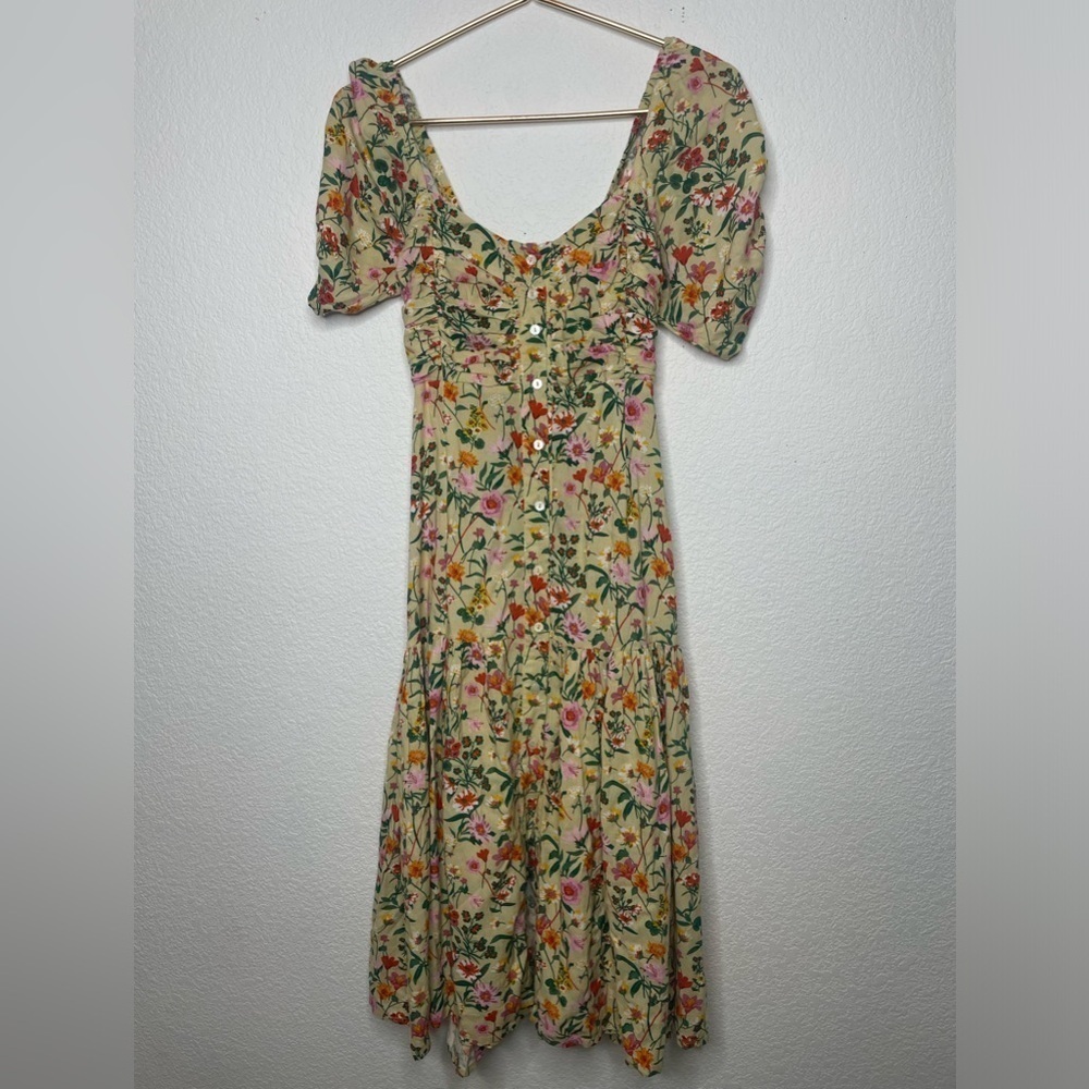 ELF Floral Midi Dress in Cream with Pink & Green Print